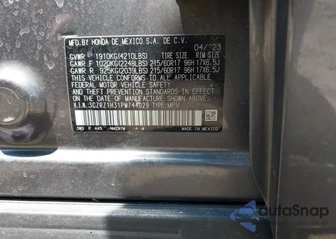 2023 Honda Hr-V 2Wd Lx from USA, damaged, VIN 3CZRZ1H31PM744029